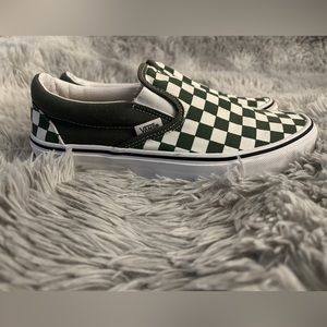olive green checkered vans size 8